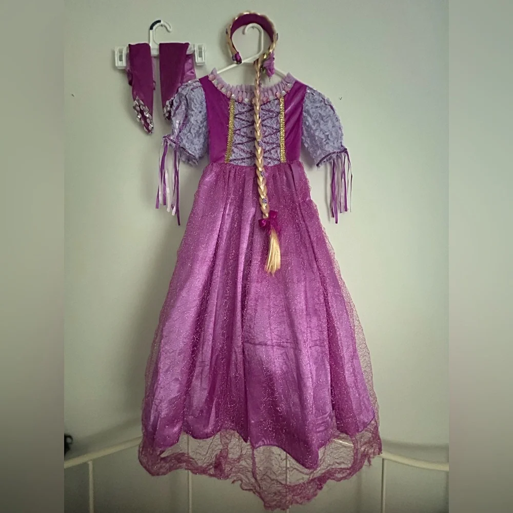 Girls Purple Fairy Tale Princess Costume Dress with Braid Headband